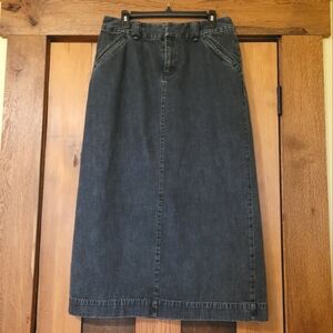 Liz Claiborne Long Modest Steaight A-line Dark Blue Denim Skirt Sz 12 W32 Casual